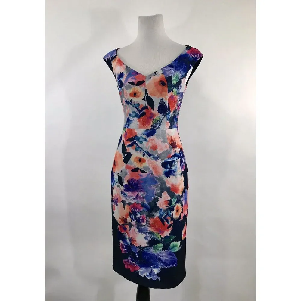 Black Halo Wishing Well Floral Jackie‎ O Sheath Dress Navy Multi 0 glam chic